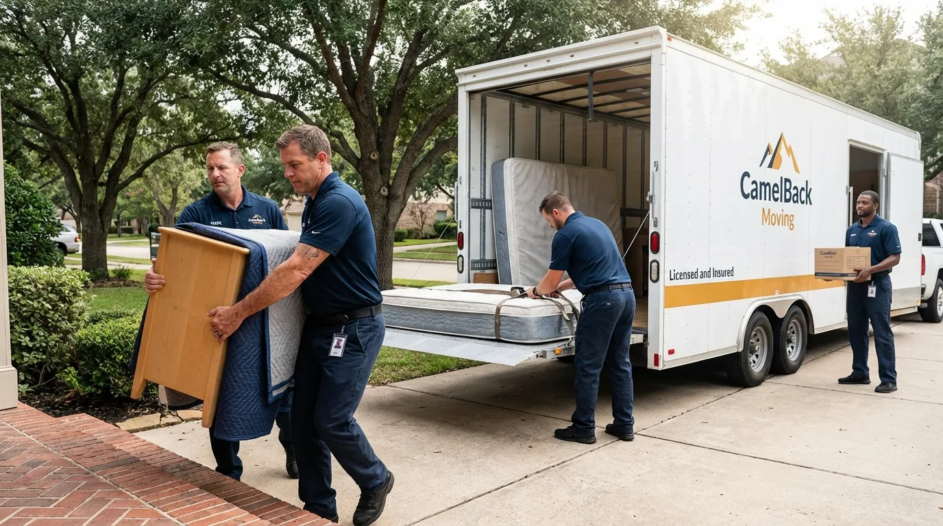 Crew loading residential truck for cross-state move from Media, PA
