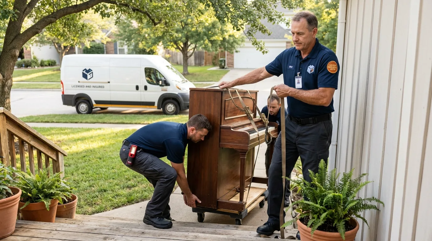 Licensed piano movers securing grand piano in Media, PA